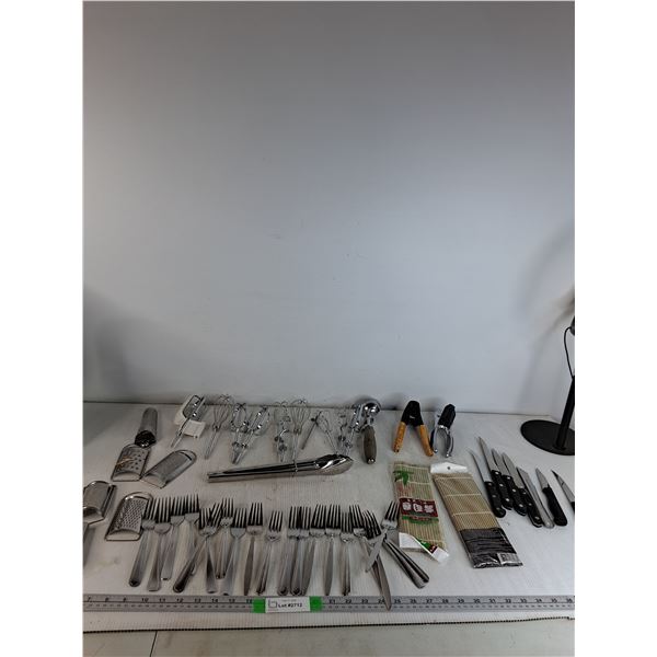 Cheese Graters, Forks, Knives, Egg Beaters, Whisks, Misc