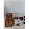 Image 2 : Wooden Knife Block, Blood Pressure Monitor,  Charging Cords, Misc