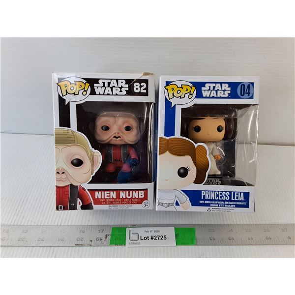 (2) Star Wars Funko Pop Bobbleheads- Nien Nunb & Princess Leia, NIB