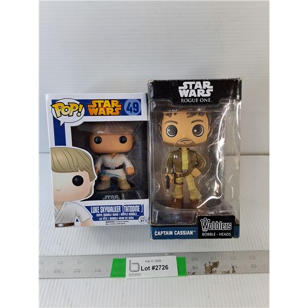 (2) Star Wars Bobbleheads- Luke Skywalker & Captain Cassian, NIB