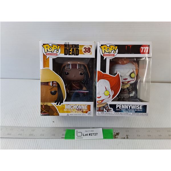 (2) Funko Pop Figurines- Pennywise & The Walking Dead's Michonne, NIB