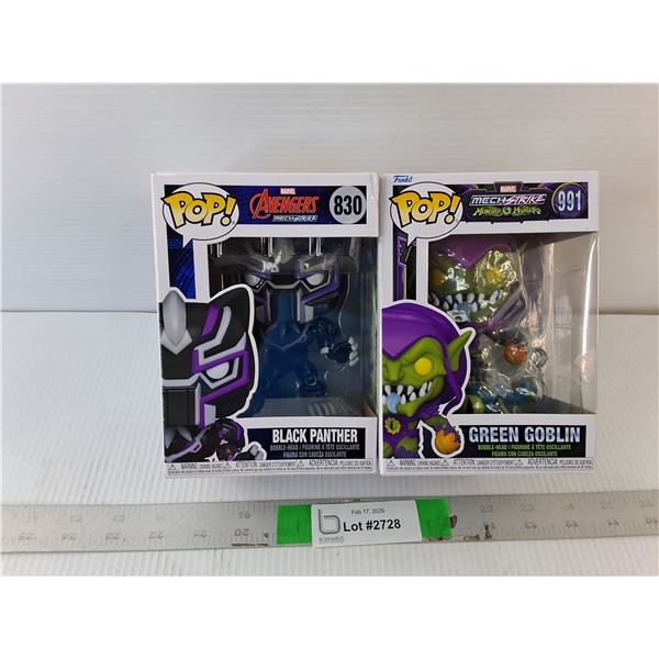 (2) Funko Pop Marvel Bobbleheads- Green Goblin & Black Panther, NIB