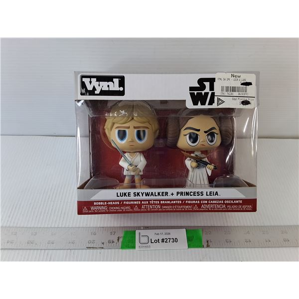 (2) Vynl Star Wars Bobbleheads- Luke Skywalker & Princess Leia, NIB