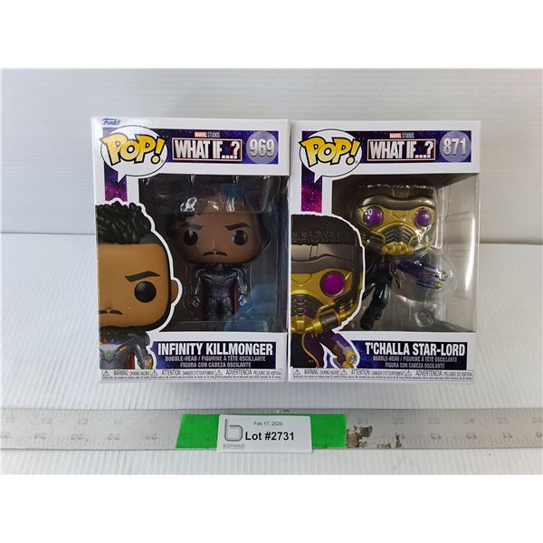 (2) Funko Pop What If...? Bobbleheads- T'Challa Star-Lord & Infinity Killmonger- NIB