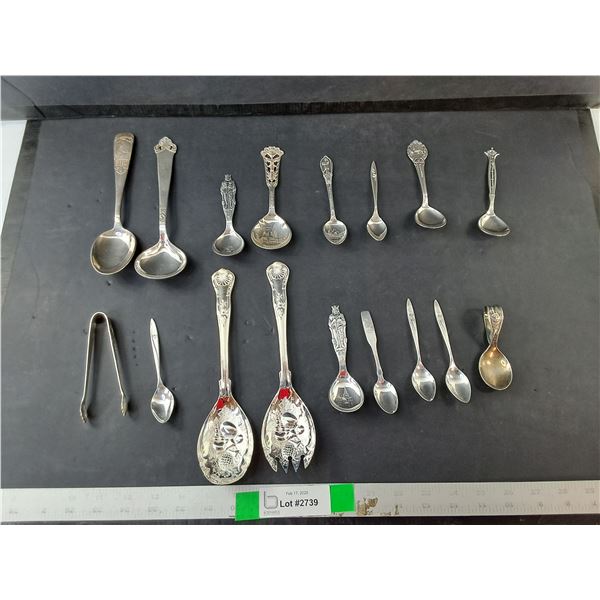 Silver Plated Souvenir/Serving Spoons, Tongs