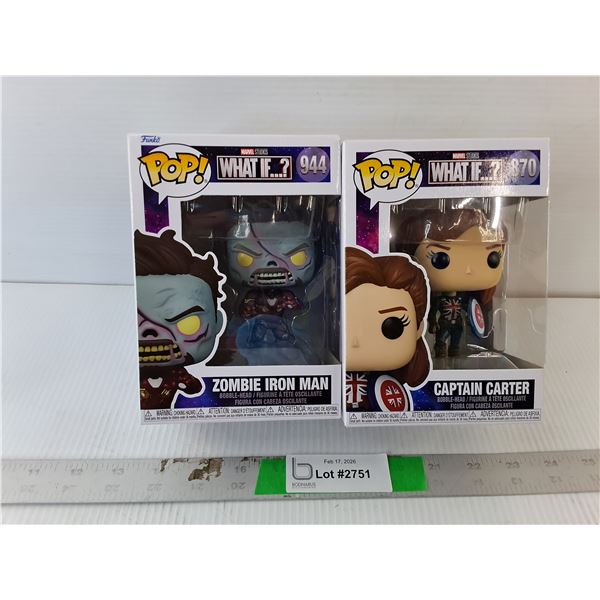 (2) Funko Pop What If..? Bobbleheads- Captain Carter & Zombie Iron Man, NIB