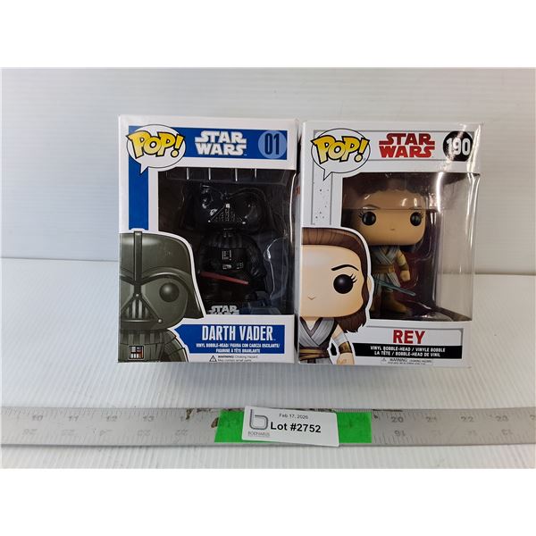 (2) Funko Pop Star Wars Bobbleheads- Rey & Darth Vader, NIB