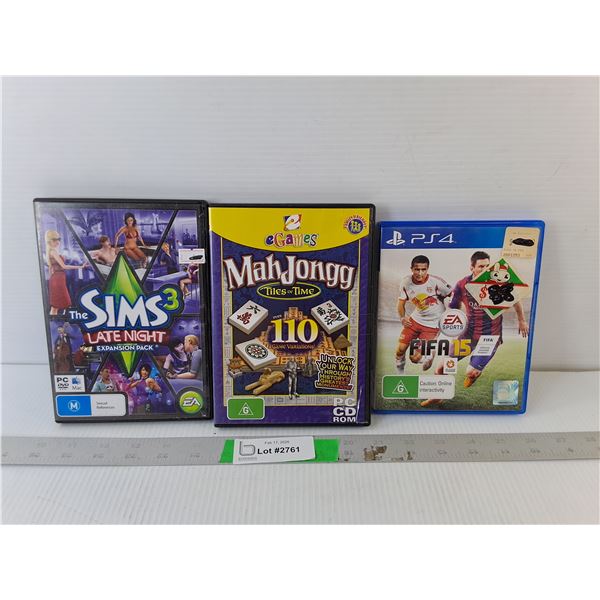 PS4 & PC Games- Fifa15, Mah Jongg & The Sims 3