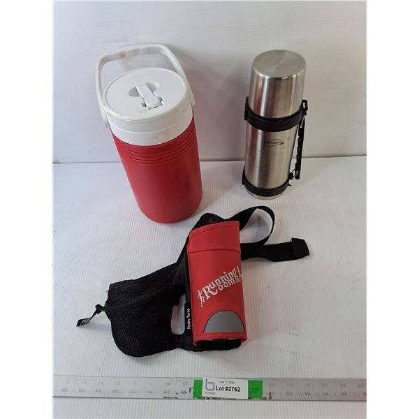Running Room Waist Belt & Water Bottle, Thermos & Coleman Water Jug