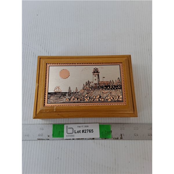 Lighthouse Wooden Storage Box & Miscellaneous Currencies- U.S., Bahamas, Netherlands, Misc.