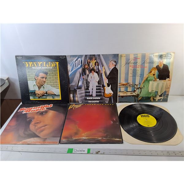 (6) Records- Waylon Jennings, Pat Travers Band, Johann Strauss, Misc.