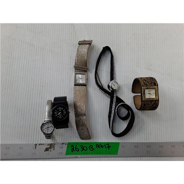 (5) Watches- Guess, Kessaris, Misc. As Is, One Glass Face Unattached