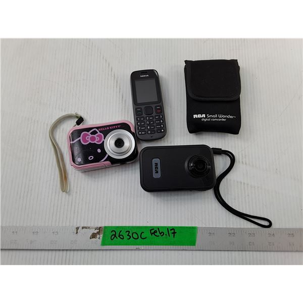 Hello Kitty & RCA Digital Cameras & Case, Nokia Cellphone- All As Is