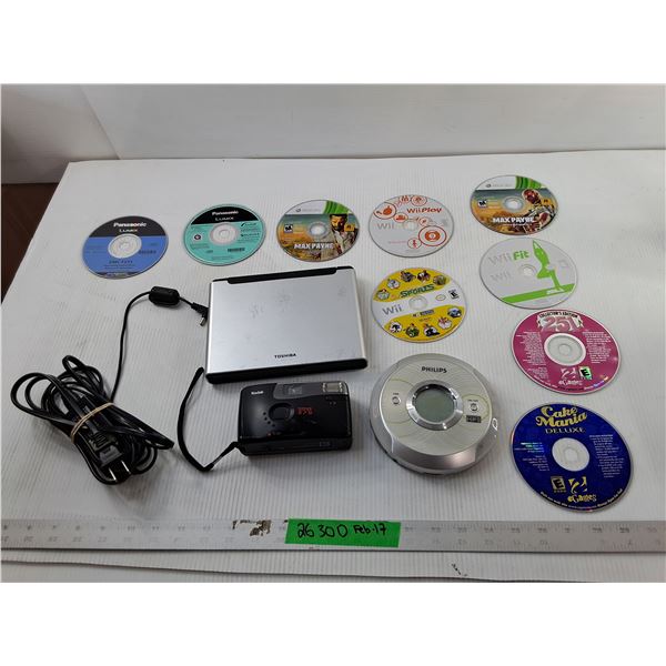 Toshiba Portable DVD Player- Powers On, Kodak Film Camera, Max Payne Xbox 360 Game, Misc.