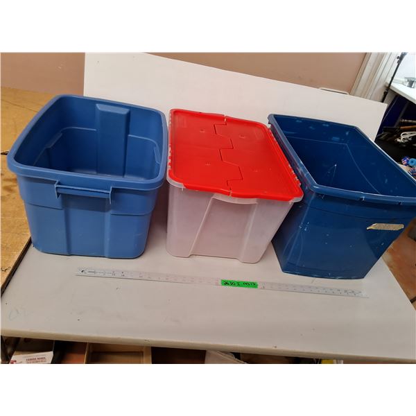 (3) Plastic Totes Up to 22.25" x 15" x 14.25", Cannot Ship