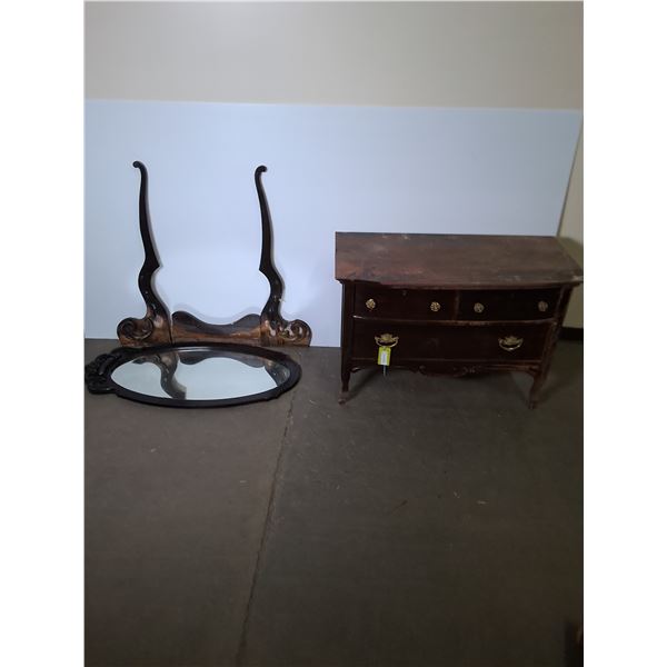 Pre-1930's Varnished Wood Dresser on Casters w/Bevel Plate Mirror 40x20x28" - Pickup Only