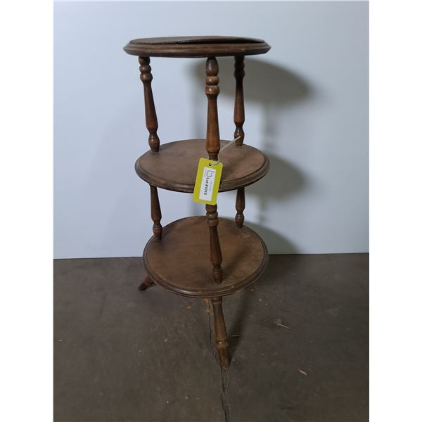 1930's 3-Tier Wooden Display Table - 29" High x 12" Diameter - Some Supports Loose - Pickup Only