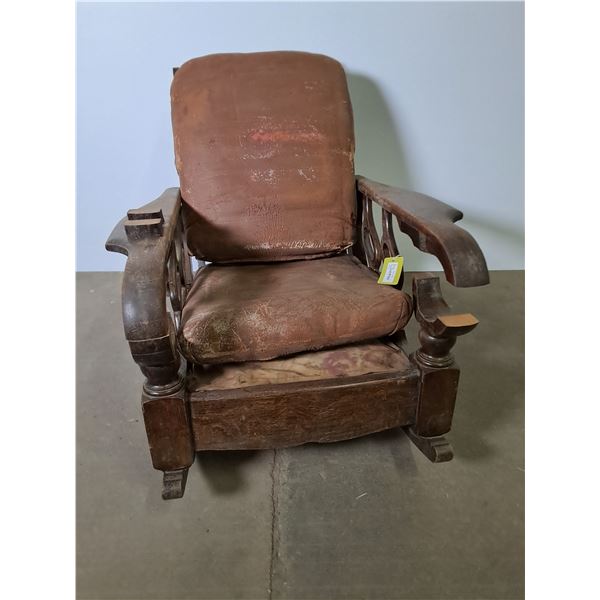 Antique Rocking Chair w/Adjustable Recline, Leatherette Covers - 38" Runners x 36", High x 31" Wide