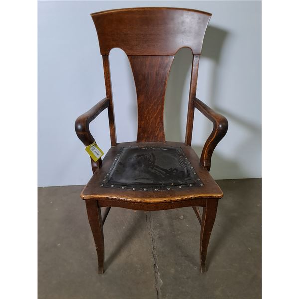 Vintage Wooden Dining Chair w/Leather Seat - 41" High Back ( cannot ship)