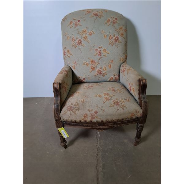 Vintage Highback Parlour Chair w/Casters  - 40" High  ( cannot ship)