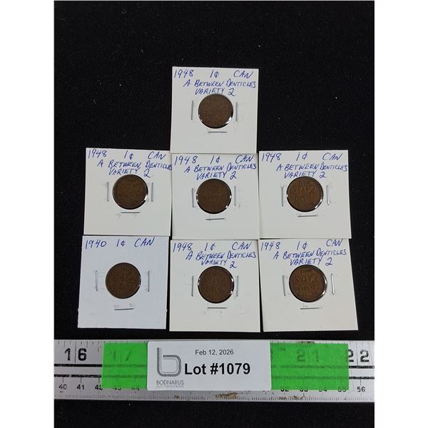 Vintage 1940s Canadian 1 Cent Coins - Collectible