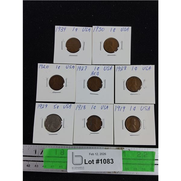 Antique 1918 - 1934 USA Coins - 1 & 5 Cents - Collectible