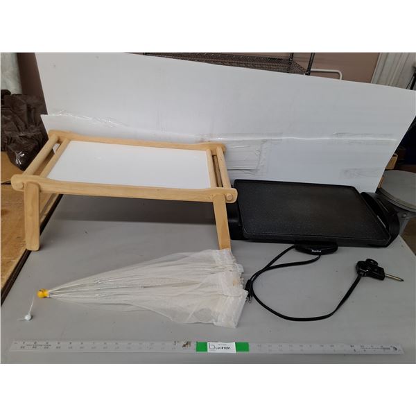 Folding Wooden Tray 23" x 12", Starfrit Griddle- Powers On & Lace Parasol- No Handle- Cannot Ship