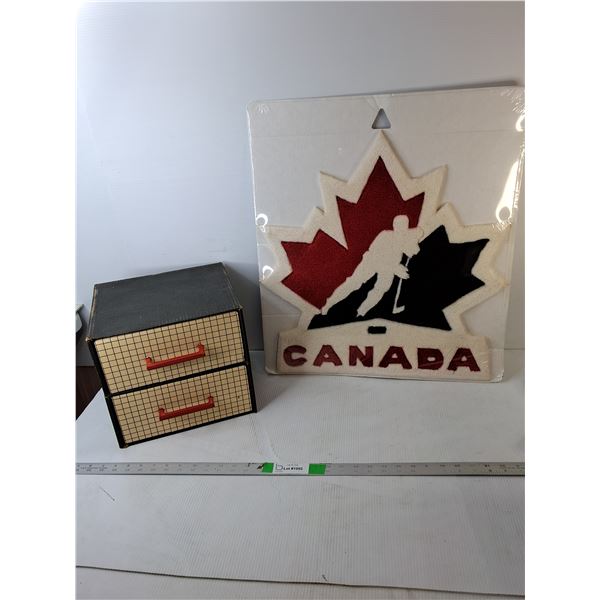 Cardboard Storage Drawers with Contents & Hockey Canada Rug 20.5" x 21'- PICK UP ONLY