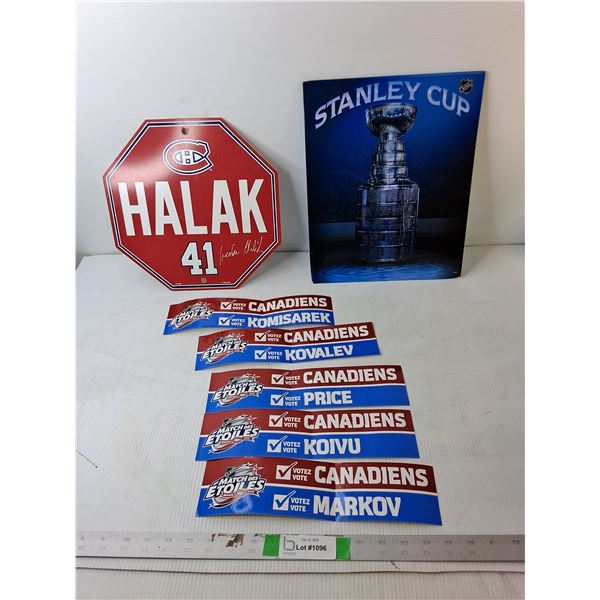 Metal Stanley Cup Sign 13.75" x 11.25", Montreal Canadiens Plastic Stop Sign & Stickers