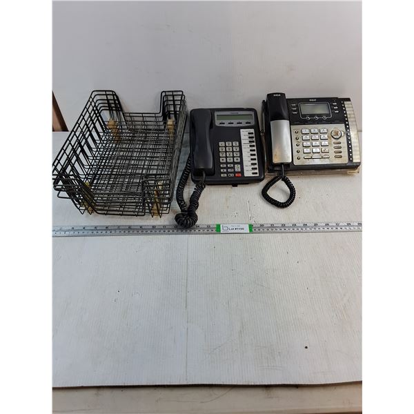 (2) Landline Phones and (5) File Baskets