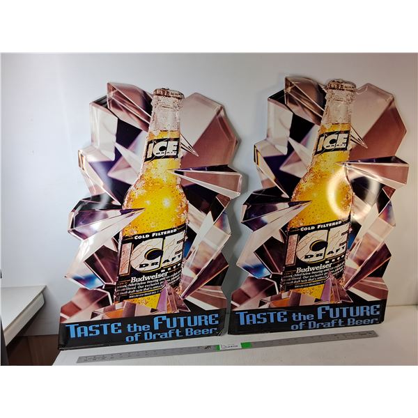 (2) Metal Budweiser Signs 31.25" x 20.5" - PICK UP ONLY