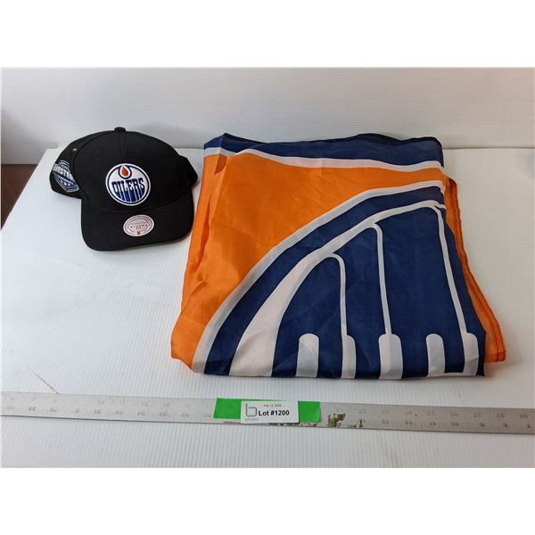 Edmonton Oilers Flag Approx. 56" x 36" & Hat