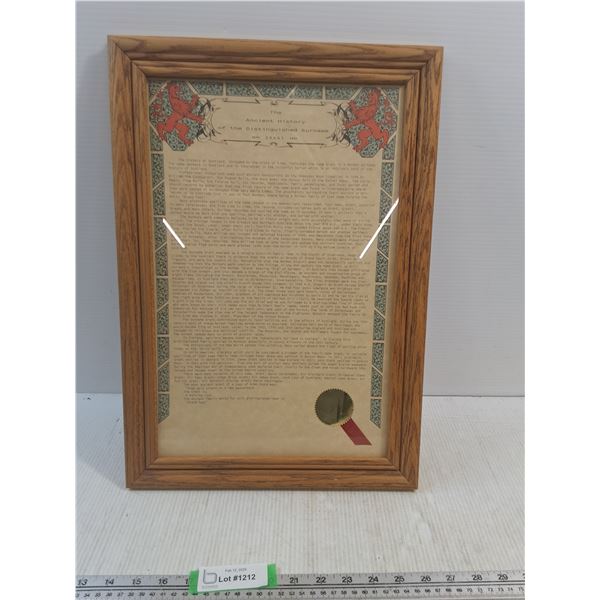 Framed The Ancient History Of The Distinguished Surname 19"x13.5"