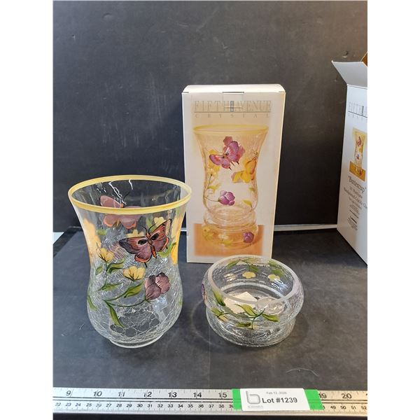 (2) Fith Avenue Crystal Buttercup 10" Crystal  Vase (NIB)