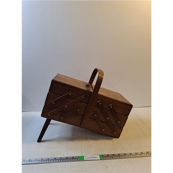 Vintage Mid Century Wood Expandable Sewing Box 3 Tier ( broken leg, as is) - PICK UP ONLY