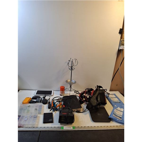 Samsung Tablet (for parts), Bible, Wrench, Screwdriver, Washcloths, Misc