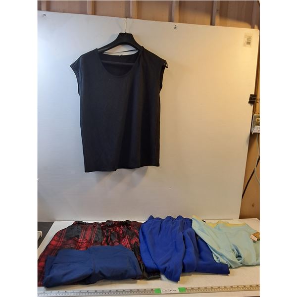 Silk Plaid PJ Pants, Blue Straightleg Sweats, 3/4 Length Activewear Pants, (S) Biker Shorts, T-Shirt