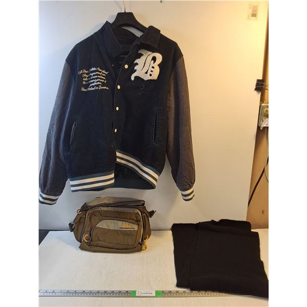 Black Scarf, Cabelas Back Pouch, Refuge 2XL Button Up Coat