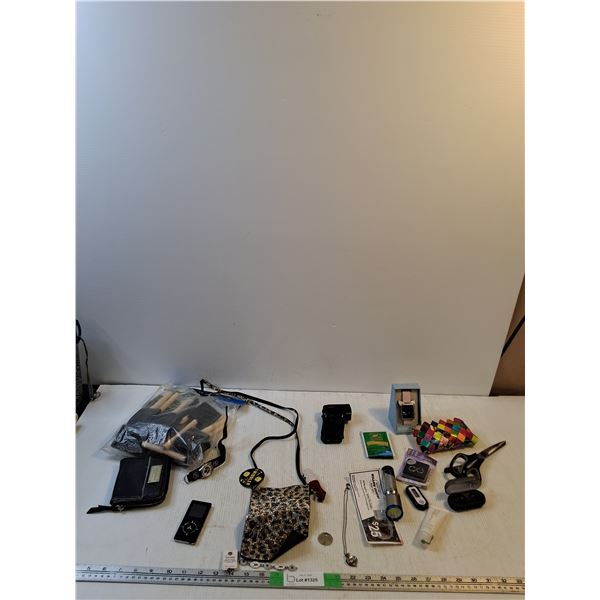 24 Paint Brushes, MP3 Player, Watches, Flashlight, Wallet, Scissors, Misc