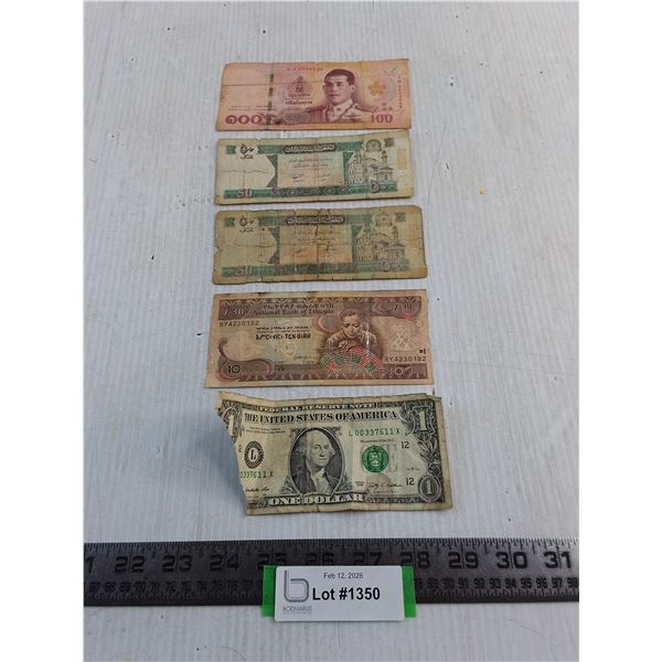 (5) International Bank Notes (Thai, Afghan, Ethiopian, American)