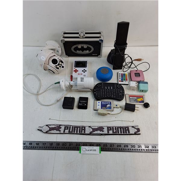Assorted Electronics, Batman Case, Necklace, Puma Beaded Art, Misc. - All As is