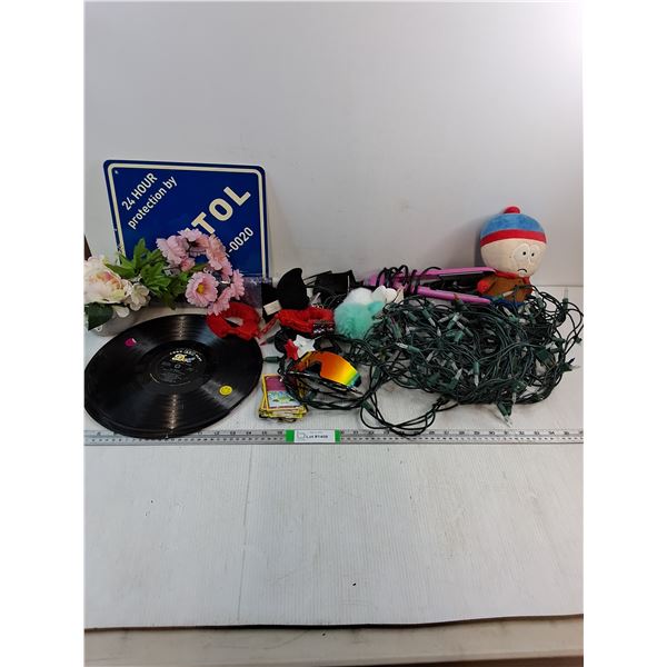 Christmas Lights (untested), Sign,Sunglasses,Straightener(untested) Pokemon Cards and misc.