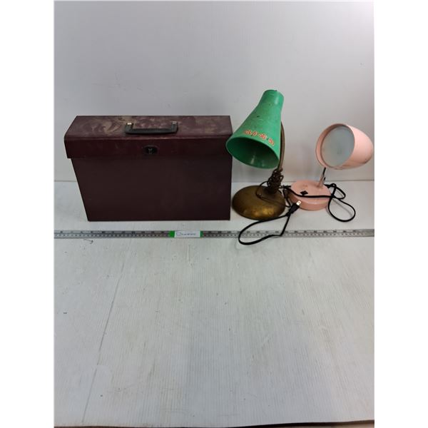 Rolodex Filing Case,(2) Desk Lamps,Pink one works,other needs bulb-as is