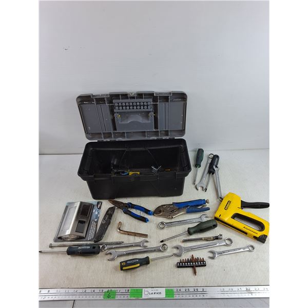 Vise Grips, Plastic Tool Box 16" x 7" x 8", Wrenches, Screwdrivers, Stair Lights, Utility Knife