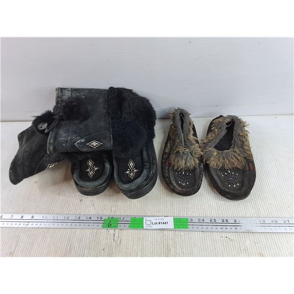 Pairs of Mukluks, Pair of Moccasins - Size 9"