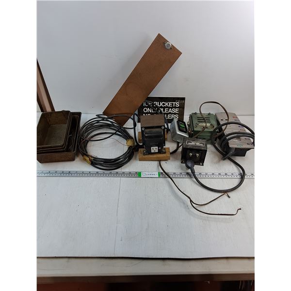 Various Pieces of Electrical Items with Power Bar and (5) Baking Loaf Trays