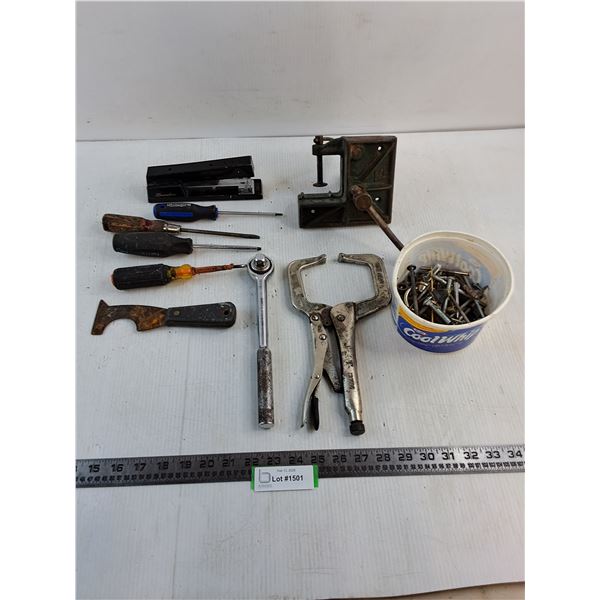 Screw Drivers, Stapler, Vise Clamps, Ratchet, Bolts