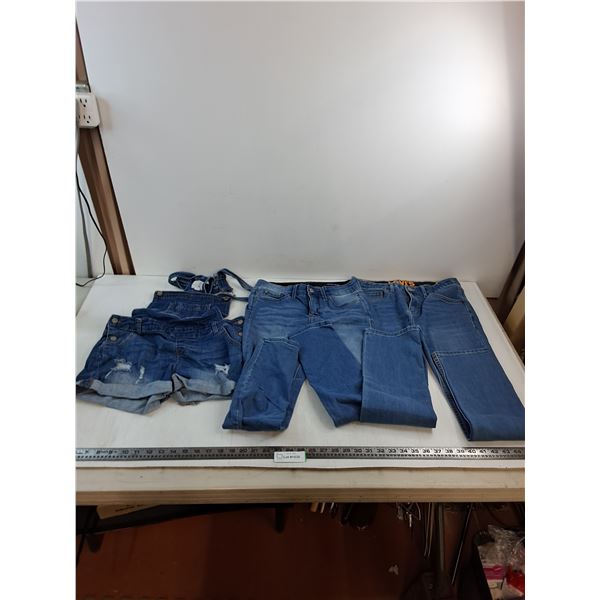 Wax Jean Large Coverall/Shorts, (2) Pairs of Skinny Jeans (26" x 32" & 28" x 32")