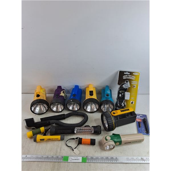 Assorted Flashlights, SunForce Crank Light with Digital Tire Gauge - As Is