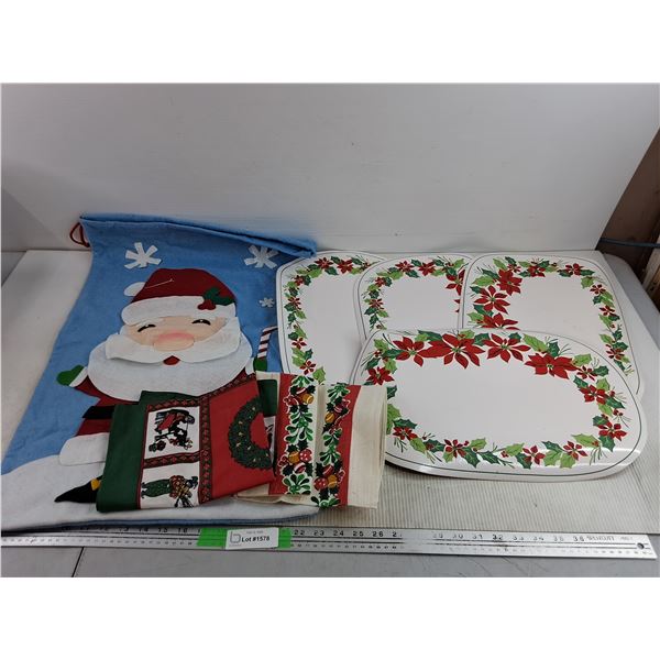 Christmas Gift Sack, Christmas Table Mats 17 1/2" x 11 1/2"